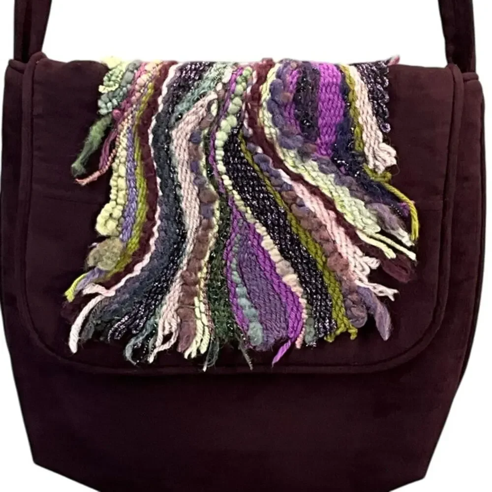 Only One SA Handbag Purple Multicolor Crossbody Satchel Boho Purse Bag